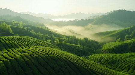 Tea Plantation in the morning at the Cameron Highlands, Malaysia.の写真素材