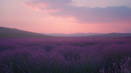 Lavender field at sunset. Beautiful landscape with lavender flowers.の写真素材