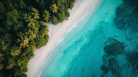 Aerial view of beautiful tropical beach and sea with coconut palm treeの写真素材