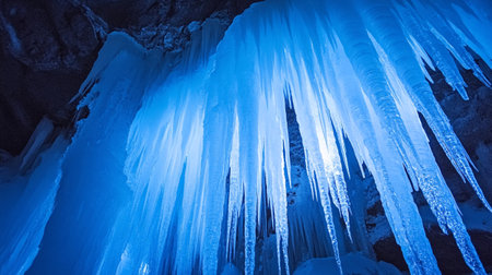 Stalactites and stalagmites in an ice caveの写真素材