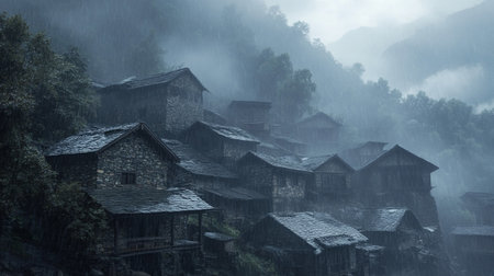 Rural houses in a mountainous region.の写真素材