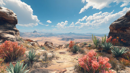 Beautiful desert landscape with cactuses. 3D Renderingの写真素材