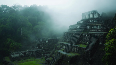 Mysterious ruins of Mayan civilization in the jungle of Guatemalaの写真素材