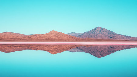 Reflection of mountains and sky in the lake. 3d renderingの写真素材