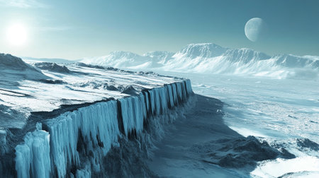 Mountain and frozen lake. 3D illustrationの写真素材