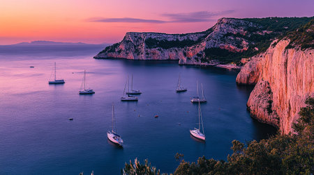 Yachts and boats on the coast of Zakynthos island, Greeceの写真素材