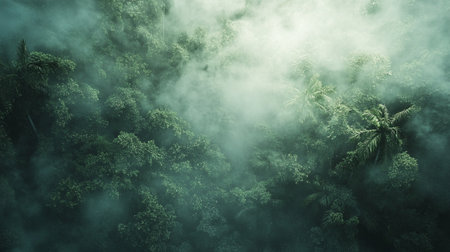 Tropical rainforest with fog in the morning. Nature backgroundの写真素材