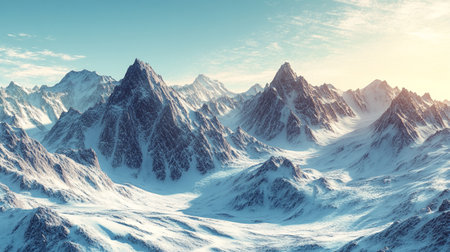 beautiful winter landscape with snow-capped mountains. 3d illustrationの写真素材
