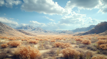 Fantasy landscape with dry grass and blue sky. 3d renderの写真素材