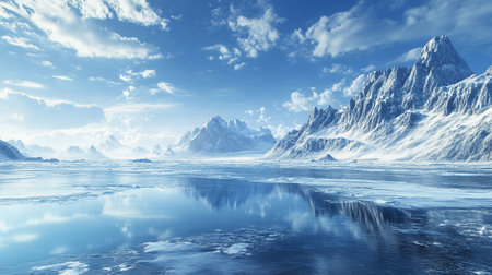 Mountain and lake. 3D illustration.の素材