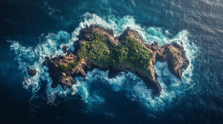 Aerial view of a small island in the middle of the oceanの写真素材
