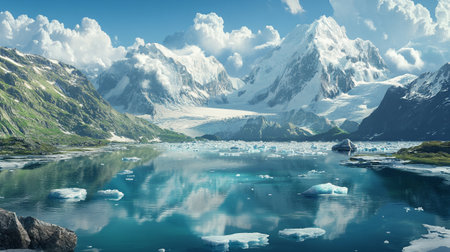 Beautiful landscape with mountains and icebergs in the glacier lake.の写真素材