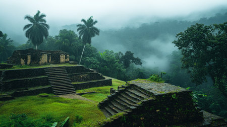 Panoramic view of the ancient Mayan city of Tikalの写真素材