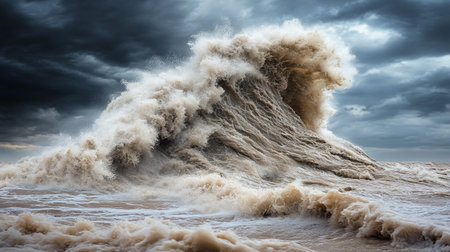 Stormy sea with huge waves. Epic seascape. 3D renderingの写真素材