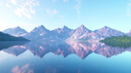 beautiful landscape of mountains reflected in the lake. 3d renderの写真素材