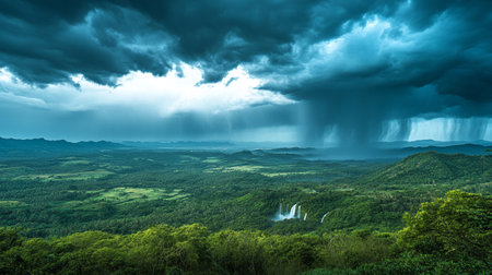 Rain clouds over the tropical rainforest. Sri Lanka. Panoramaの写真素材