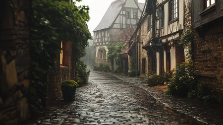 Street in the old town of Rothenburg ob der Tauber, Germanyの写真素材