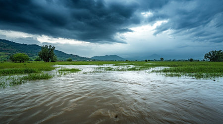 Rice field in the rainy season at Phetchabun, Thailandの写真素材