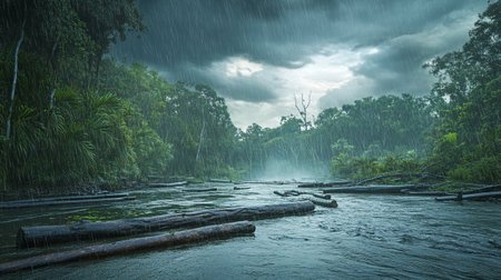 Rainy day in the jungle of Belize, Central America.の素材
