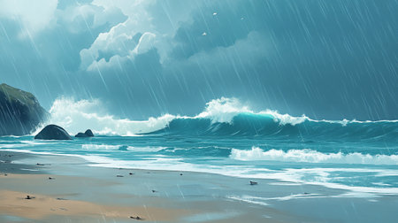 Rainy day on the beach. 3d rendering. Computer digital drawing.の写真素材
