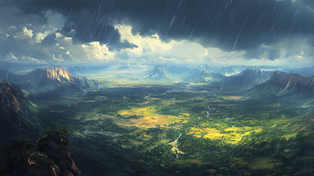 Beautiful panoramic view of the valley. 3d renderの写真素材