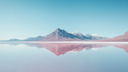 Beautiful landscape with mountains reflected in the water. 3d renderingの素材