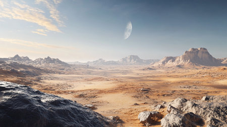 Alien Planet - 3D Rendered Computer Artwork. Rocks and sandの写真素材