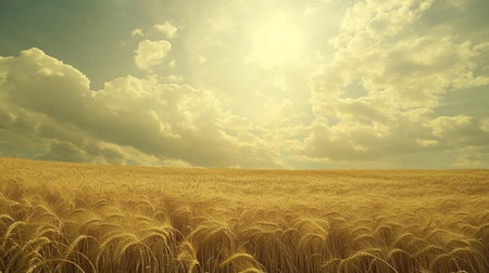 Wheat field and blue sky with clouds. 3D illustration.の写真素材