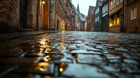 Street in the old town of Gdansk at night, Polandの写真素材