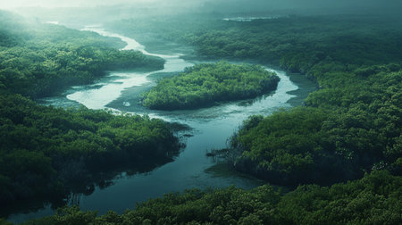 Mangrove forest and river in the morning, Thailand.の写真素材