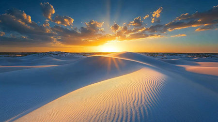 Sunset over the sand dunes in the White Sands National Monument, New Mexicoの写真素材