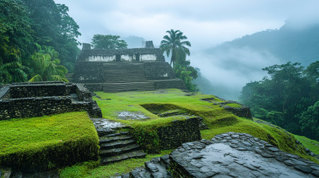 View of the ruins of Palenque, Chiapas, Mexicoの写真素材