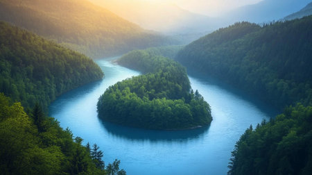 Panoramic view of the beautiful lake in the Carpathian mountainsの写真素材