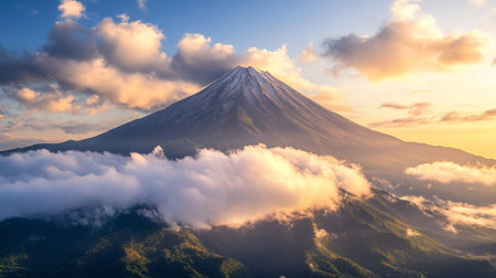 Mt Fuji from Yamanashi, Japan at sunrise with clouds.の写真素材