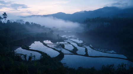 Terraced rice fields in Mae Salong, Chiang Rai, Thailandの写真素材