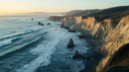 Aerial view of Big Sur, California, USA at sunset.の写真素材