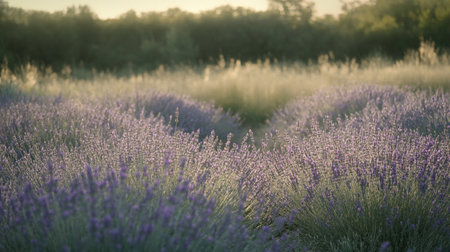 Lavender field at sunset in summer, Provence, Franceの写真素材