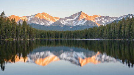 Mountains reflected in the lake, Jasper National Park, Alberta, Canadaの写真素材