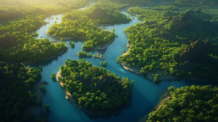 Aerial view of beautiful landscape of Mangrove forest in Thailandの写真素材