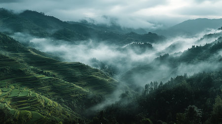 Rice terraces in the morning at Mu Cang Chai, YenBai, Vietnamの写真素材