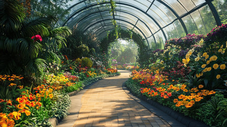 Beautiful flower garden in the morning with sunlight in the morning.の写真素材