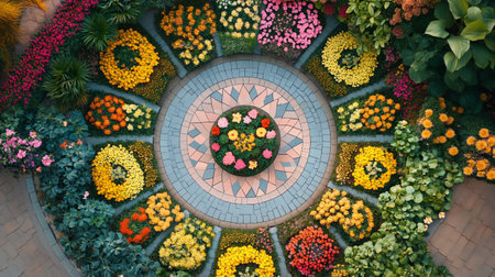 Colorful flowers in pots in the courtyard of a villa.の写真素材