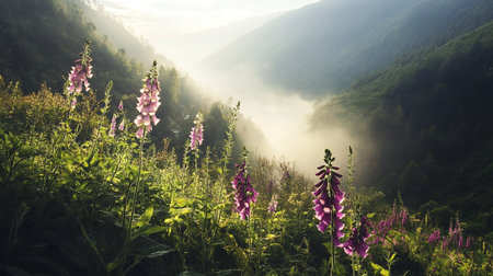 White daisies field and blue sky with clouds.の写真素材