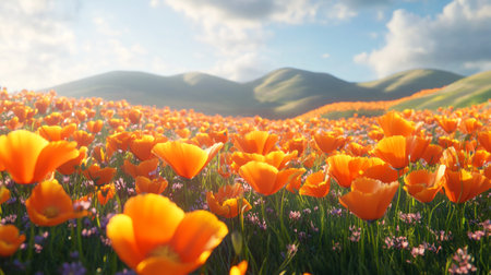 California Poppy Field in Springtime. California, United States.の写真素材