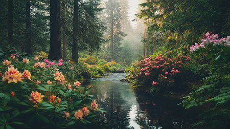 Rhododendron in the forest. Beautiful summer landscape.の素材