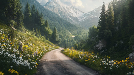 Beautiful summer landscape in the mountains. Road in the mountains.の写真素材