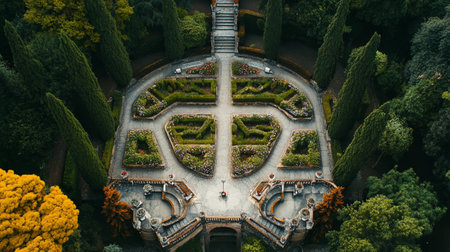 Aerial view of the beautiful garden of Villa Taranto in Rome, Italyの素材
