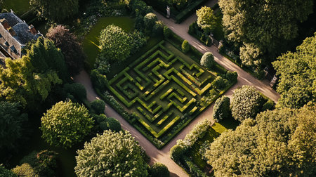 Aerial view of the beautiful garden of the castle of Bruges, Belgiumの写真素材