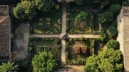 Aerial view of the garden of the old house in Montpellier, Franceの写真素材
