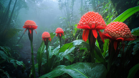 Tropical flowers in the rainforest, Bali, Indonesiaの写真素材